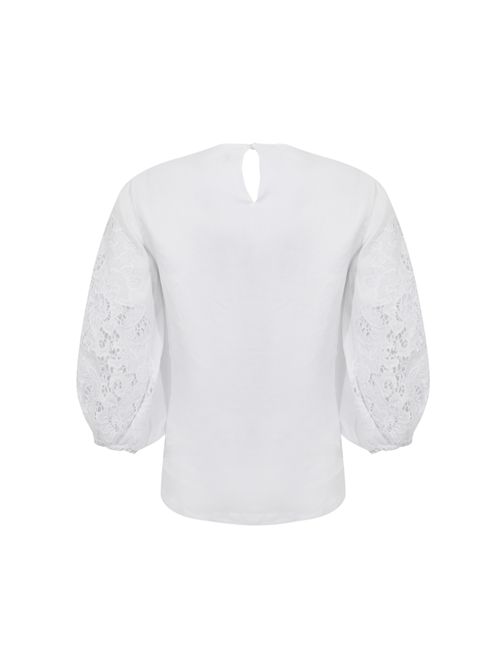 T-shirt MSTORDINE in garza ramié e Sangallo Bianco MAX MARA STUDIO | 2616161012600031